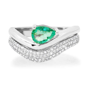 Wavy Diamond & Pear Shaped Emerald Ring