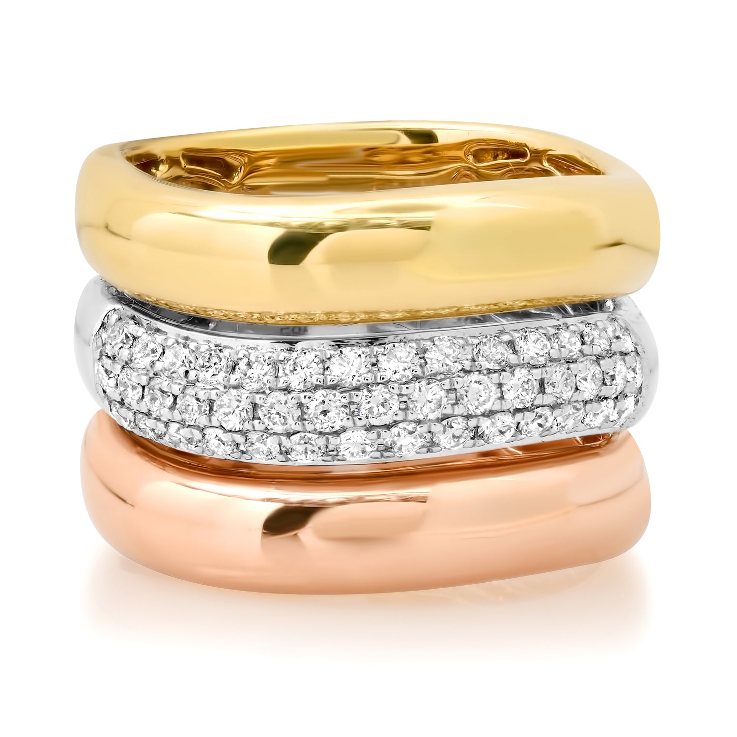 Trois Tiers Mixed Metal Gold & Diamond Stacking Ring