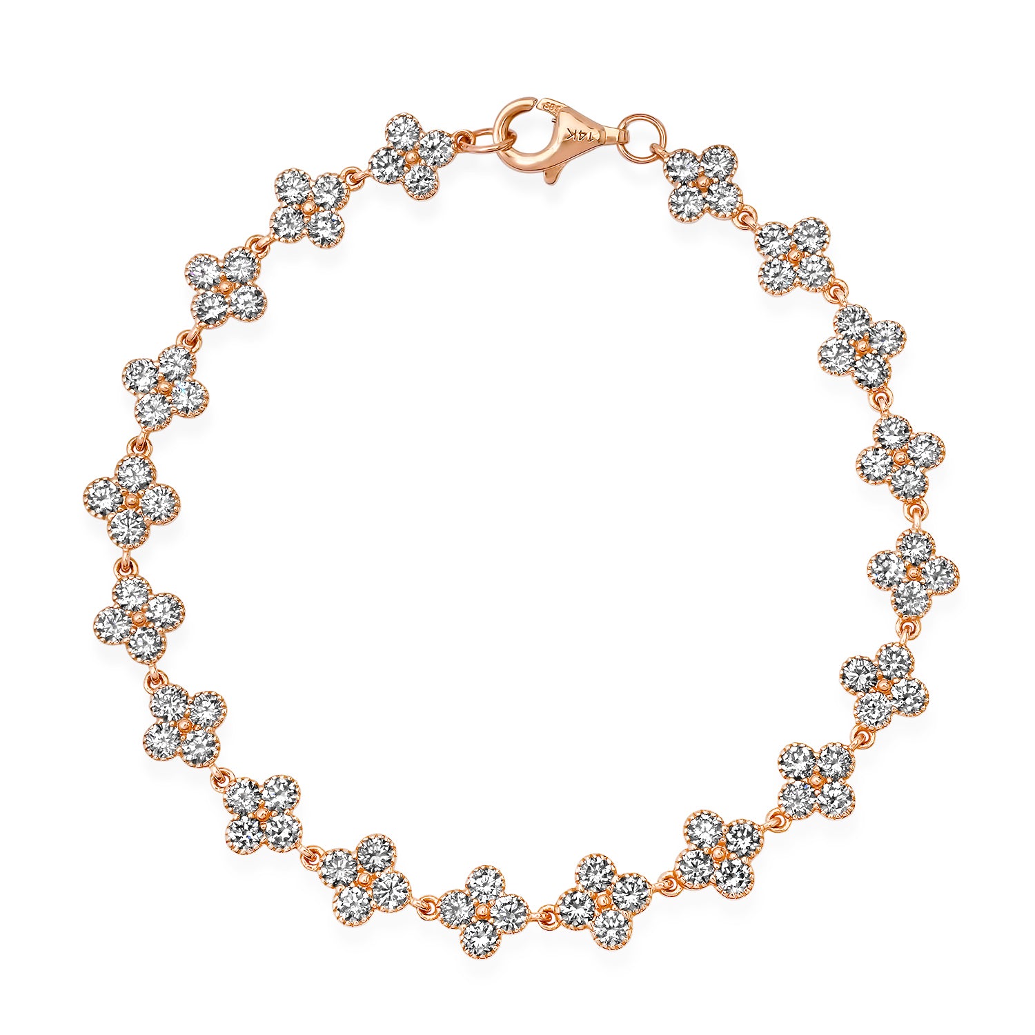 Round Bezel Set Diamond Clover Clusters Tennis Bracelet