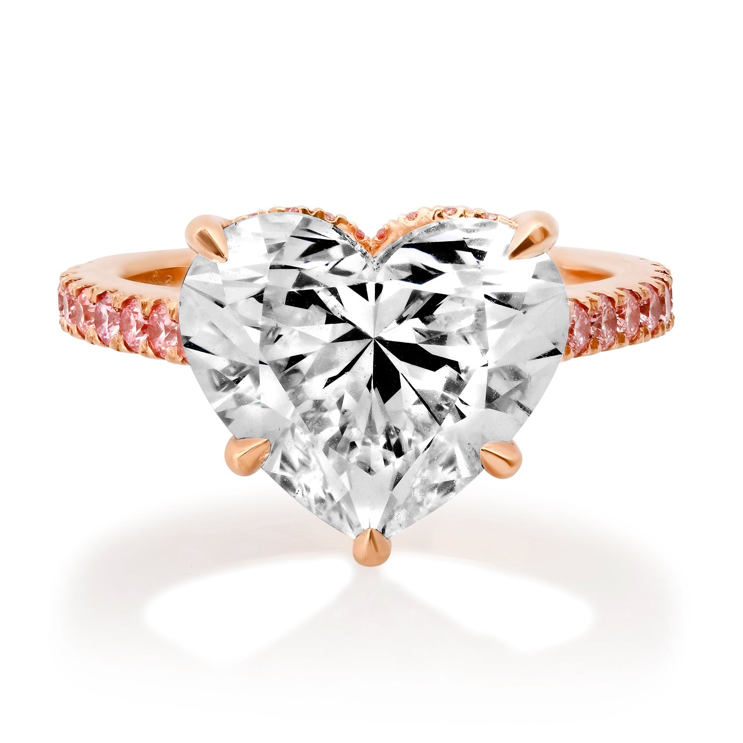 Lab Grown Diamond Heart Statement Ring with Pink Diamond Band