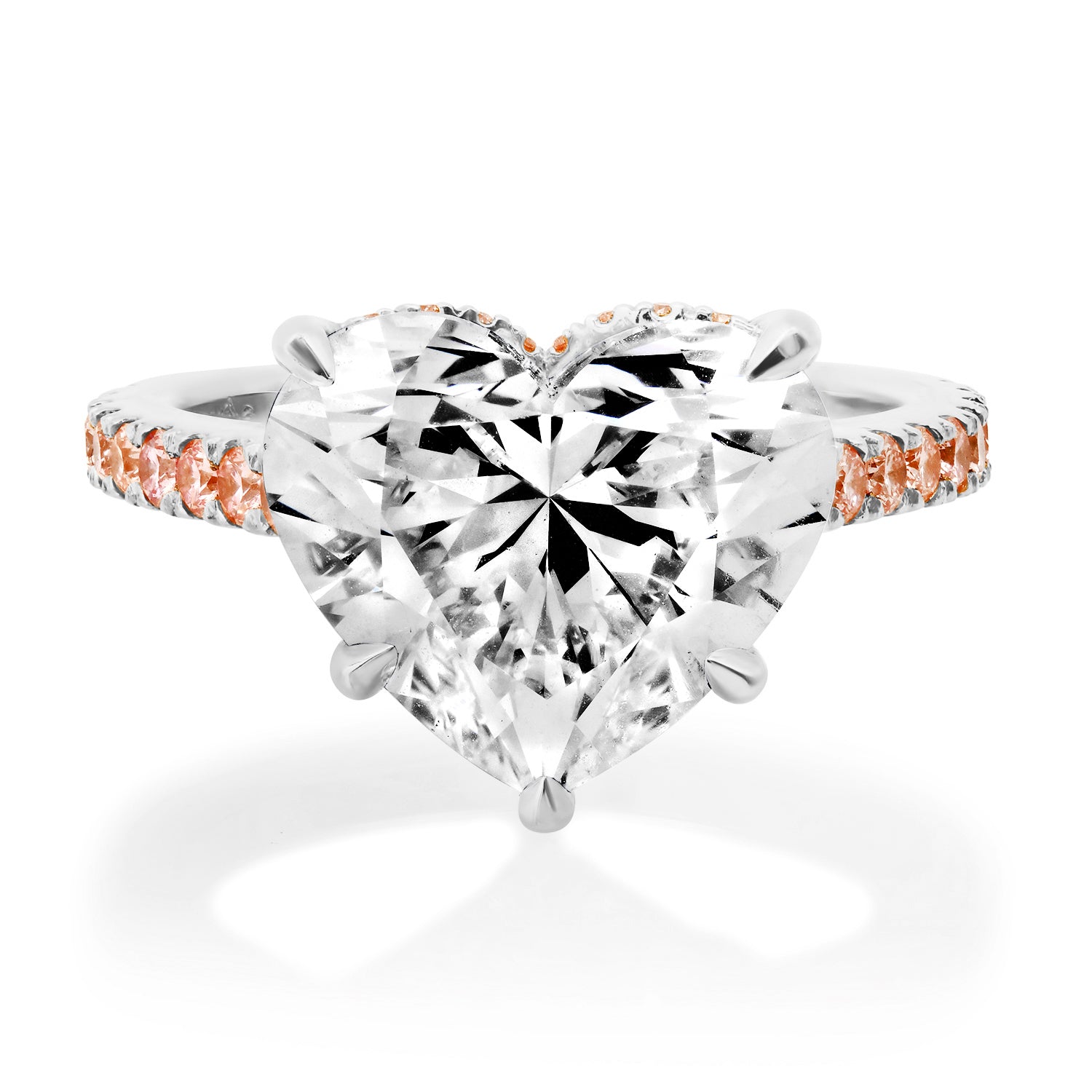 Lab Grown Diamond Heart Statement Ring with Pink Diamond Band