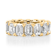 Emerald Cut Lab Grown Diamond Eternity Band Ring with Heart Prongs