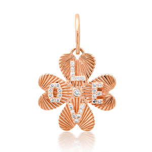 Love Fluted Diamond & Gold Clover Charm Pendant