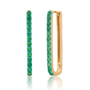 Small or Large Elongated Electroplated Emerald Hoop Earrings