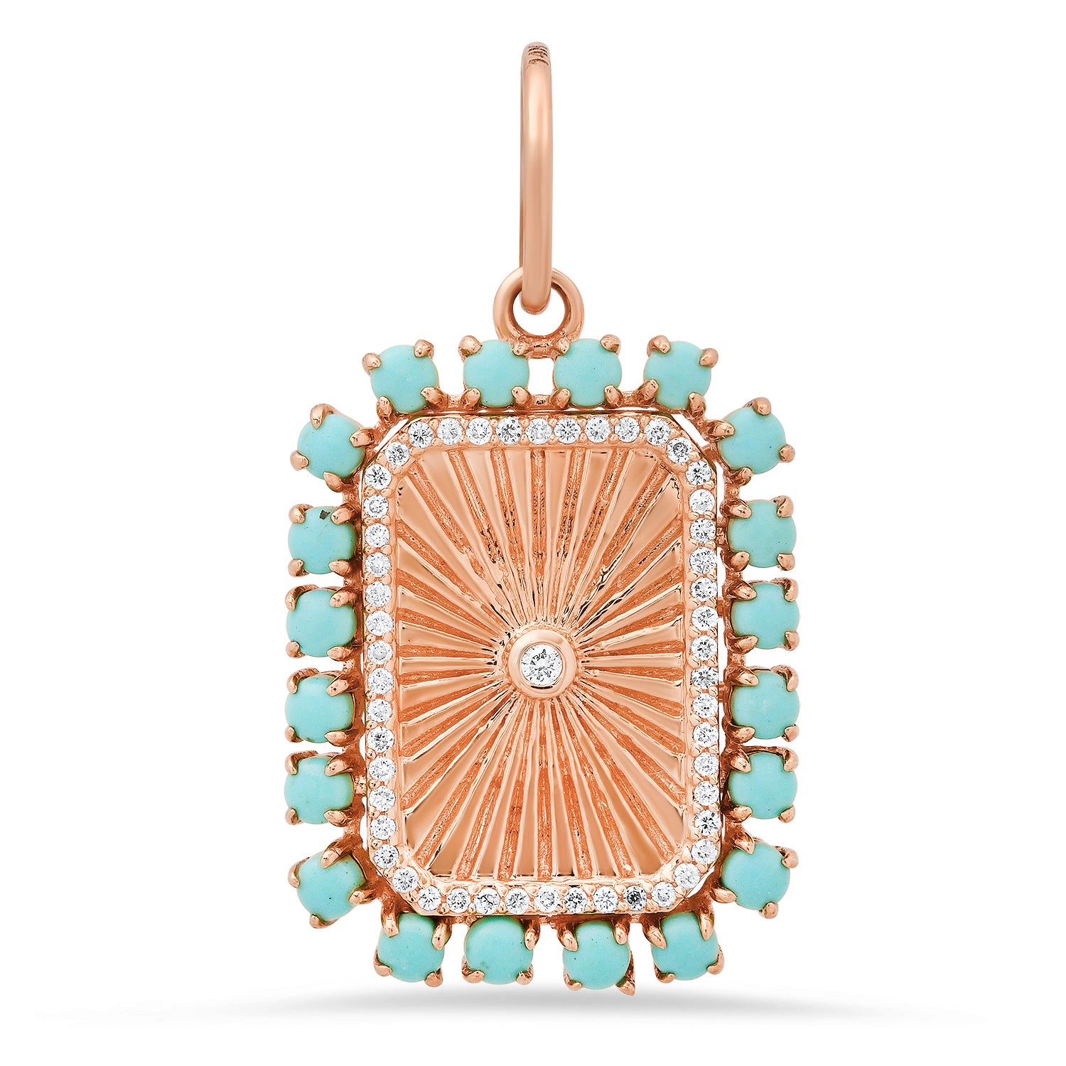 Awaken Turquoise & Diamond Fluted Plaque Charm Pendant