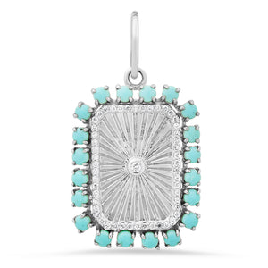 Awaken Turquoise & Diamond Fluted Plaque Charm Pendant