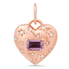 Double Sided Diamond Star & Amethyst Heart Charm Pendant