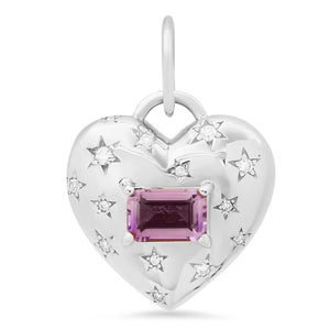 Double Sided Diamond Star & Amethyst Heart Charm Pendant