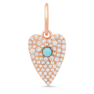 Mini Pave Diamond & Turquoise Heart Charm Pendant