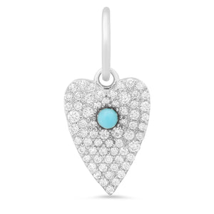 Mini Pave Diamond & Turquoise Heart Charm Pendant