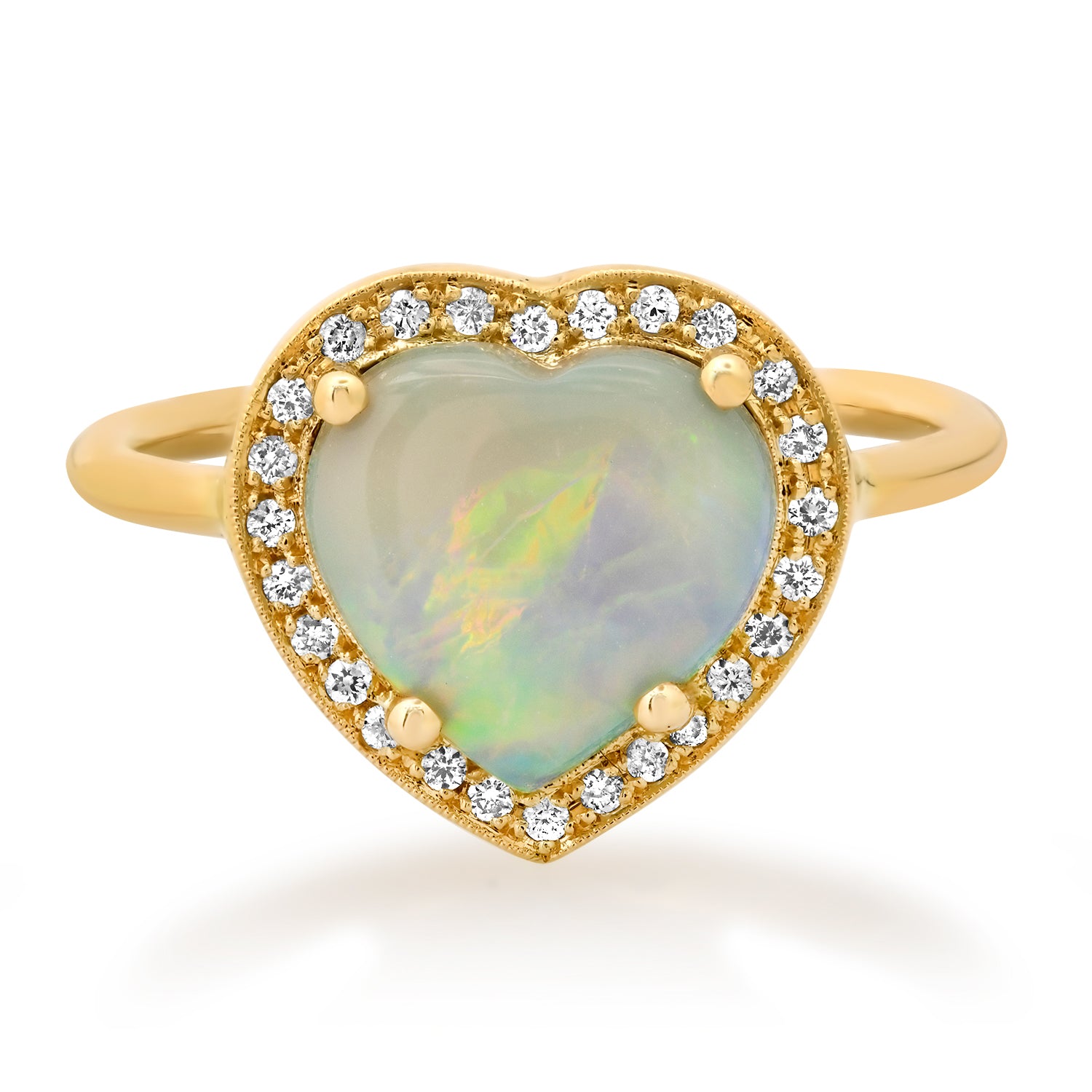 Diamond Halo Opal Heart Ring