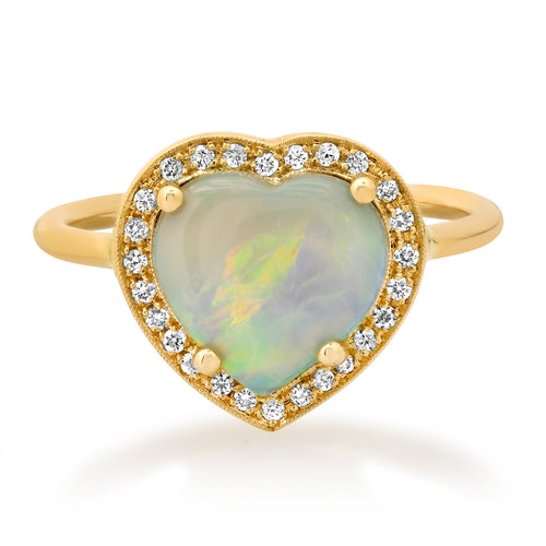 Diamond Halo Opal Heart Ring