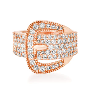 Bold Belt Buckle Pave Diamond Statement Ring