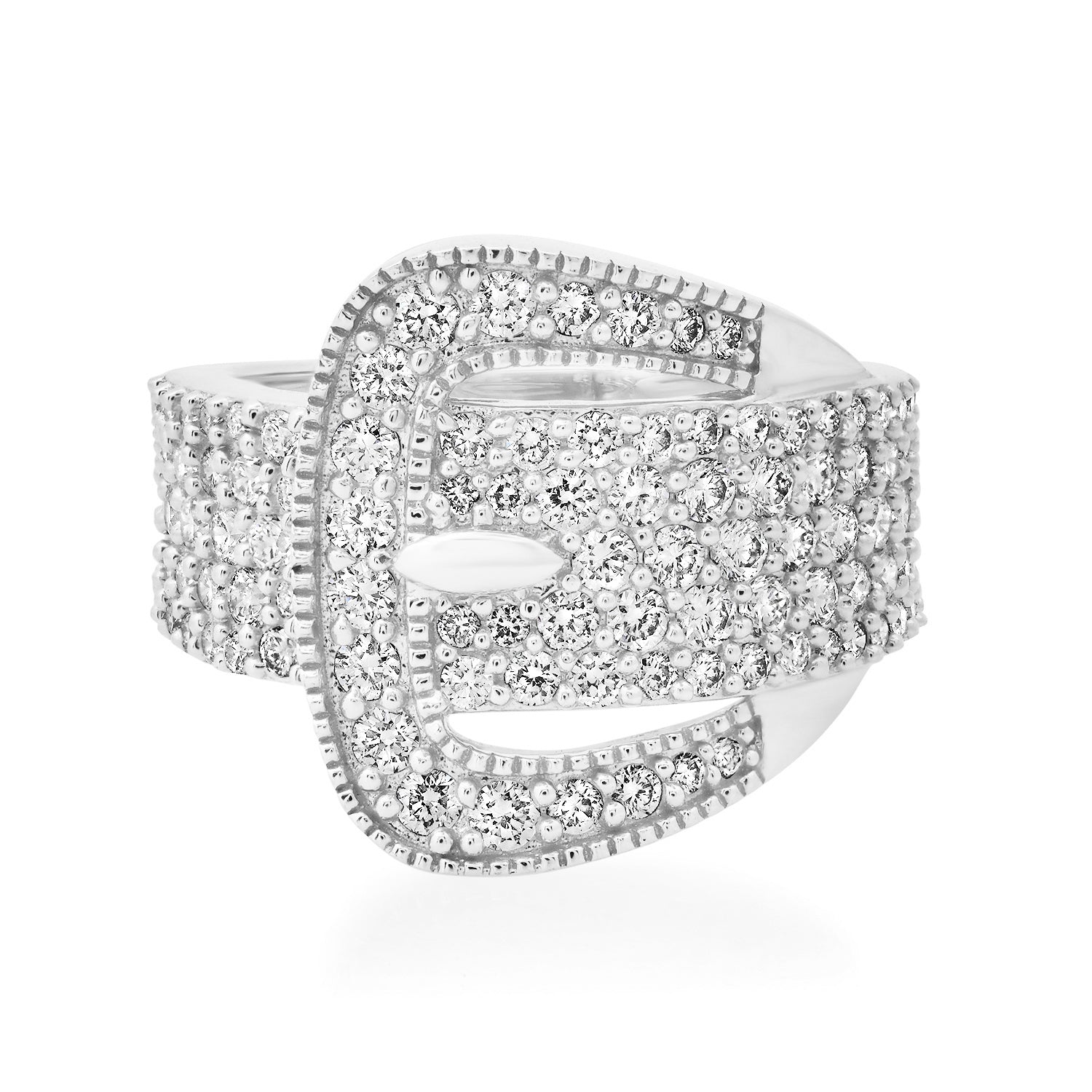 Bold Belt Buckle Pave Diamond Statement Ring