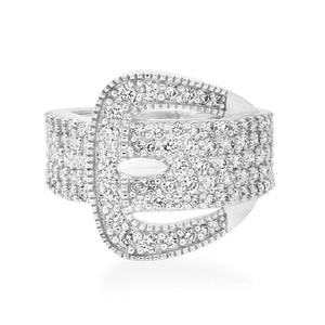 Bold Belt Buckle Pave Diamond Statement Ring