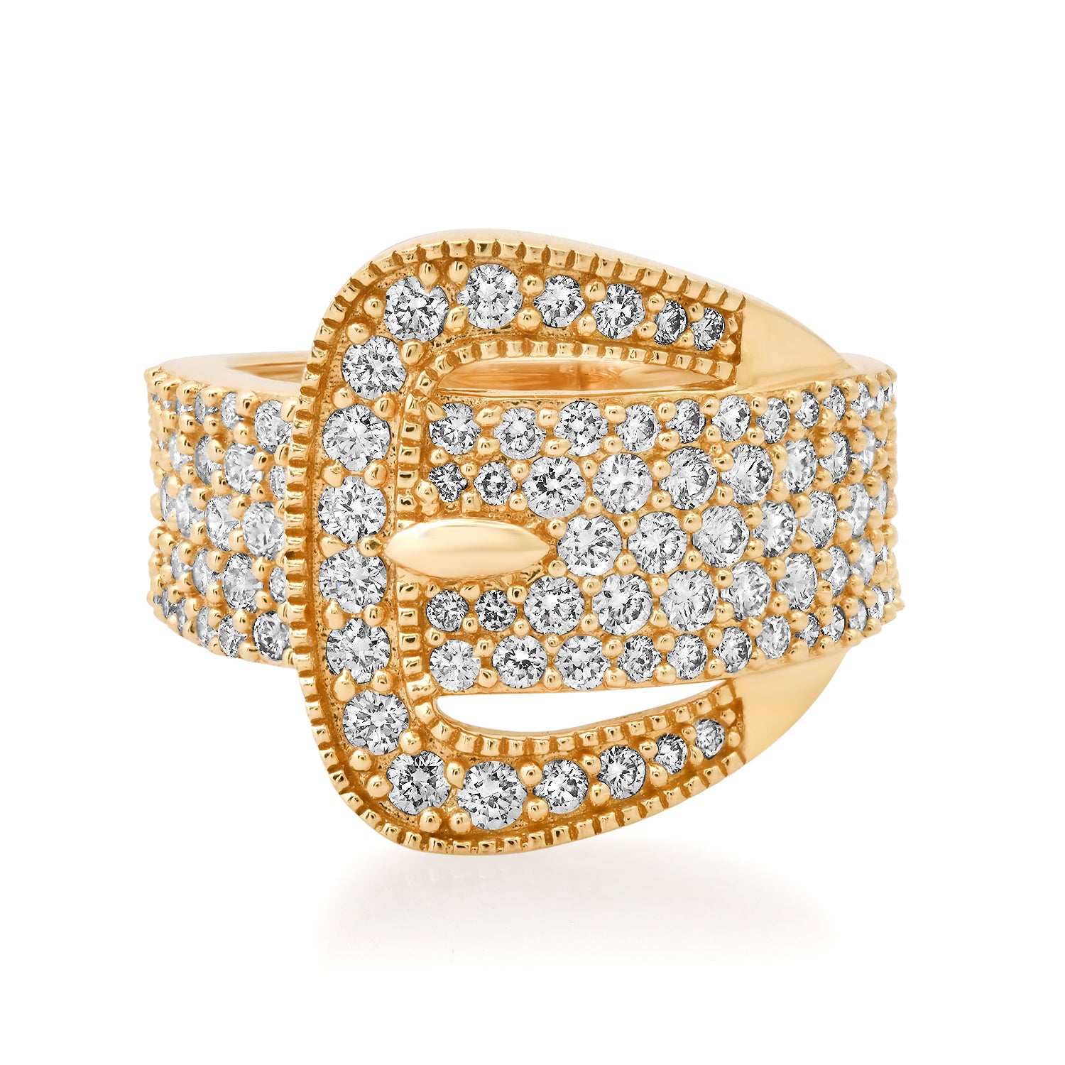 Bold Belt Buckle Pave Diamond Statement Ring