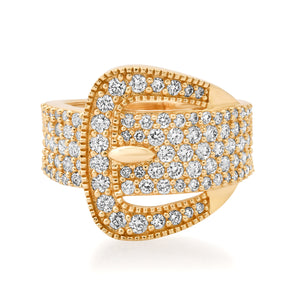 Bold Belt Buckle Pave Diamond Statement Ring