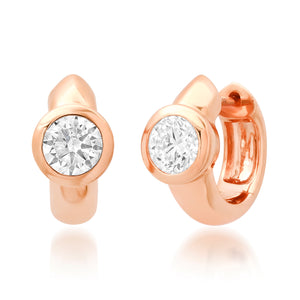 Chubby Round Bezel Set Diamond Huggie Earrings