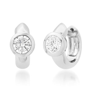 Chubby Round Bezel Set Diamond Huggie Earrings