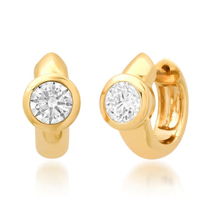 Chubby Round Bezel Set Diamond Huggie Earrings