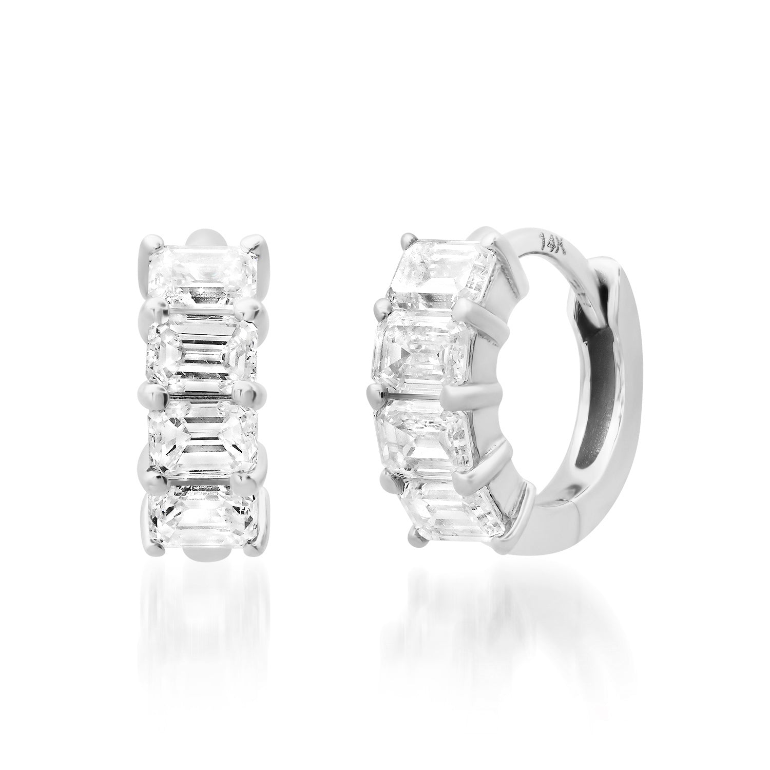 Essential Prong Set Baguette Diamond Huggie Earrings