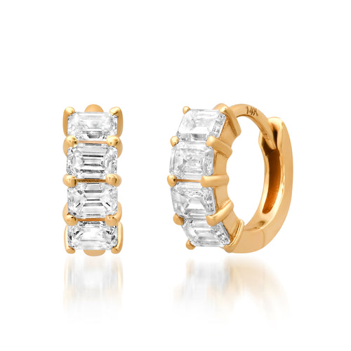 Essential Prong Set Baguette Diamond Huggie Earrings