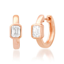 Emerald Cut Diamond Bezel Huggie Earrings