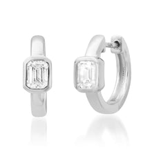 Emerald Cut Diamond Bezel Huggie Earrings