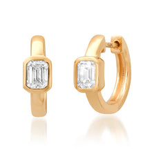 Emerald Cut Diamond Bezel Huggie Earrings