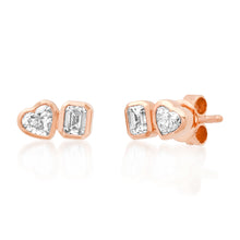 Bezel Set Heart & Emerald Cut Diamond Stud Earrings