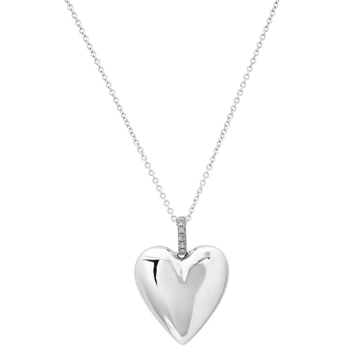High Polish Heart Necklace with Diamond Bail