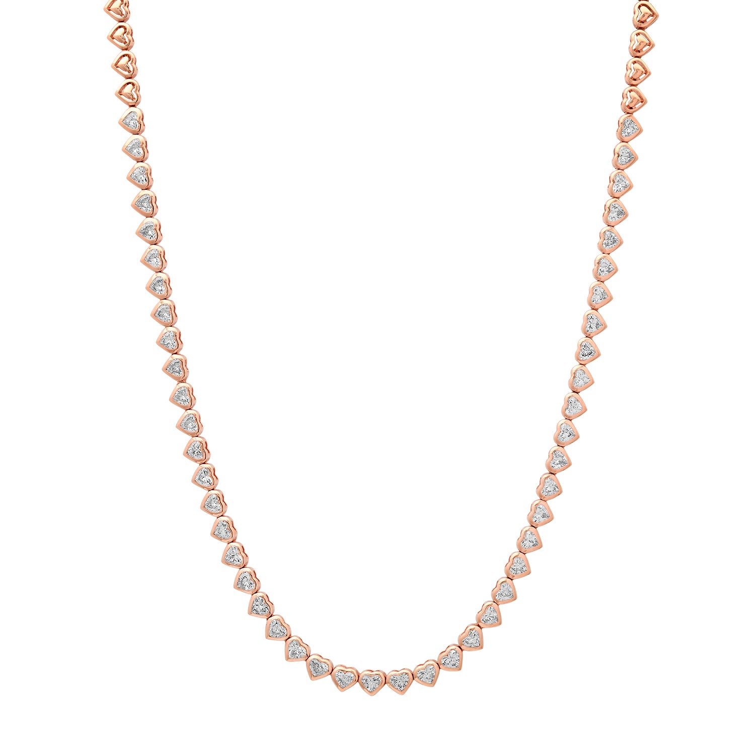 Be My Valentine Bezel Set Diamond Heart Tennis Necklace