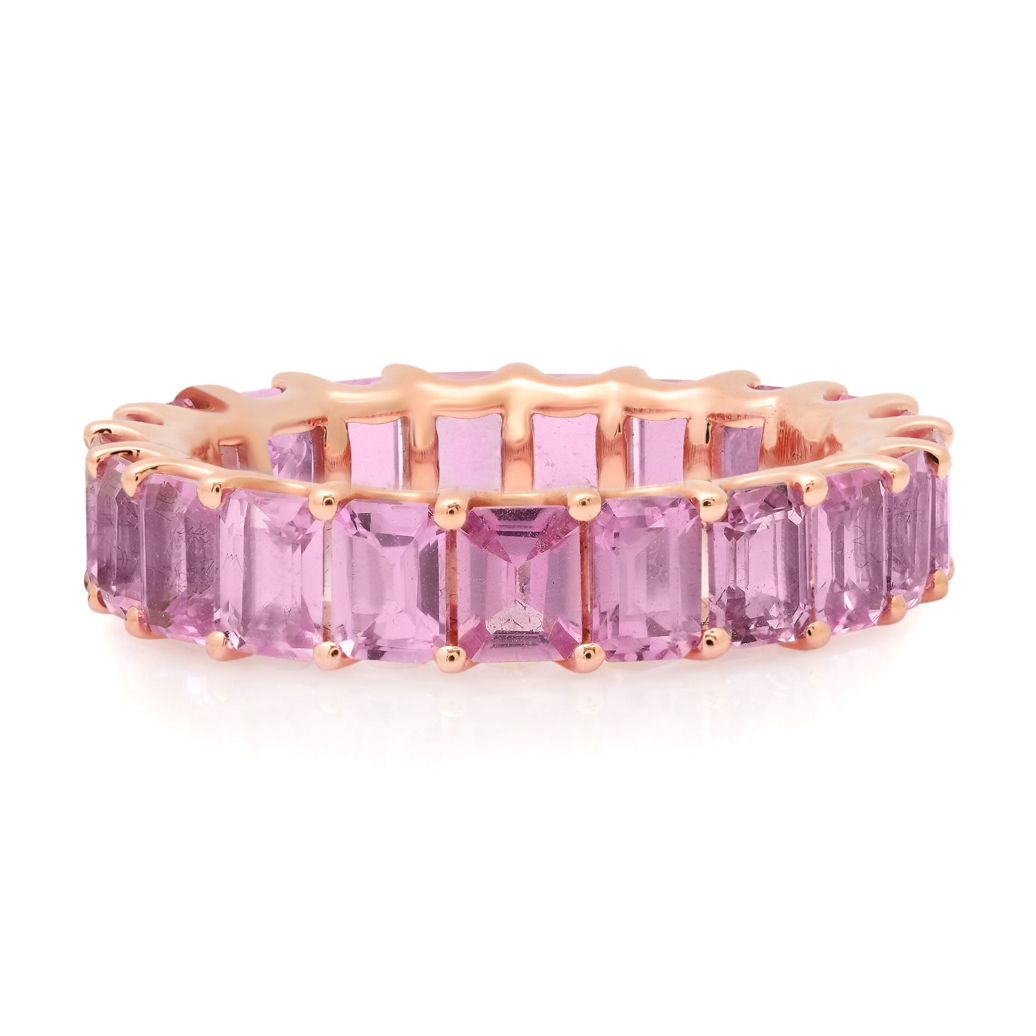 Emerald Cut Pink Sapphire Ring Eternity Band Ring