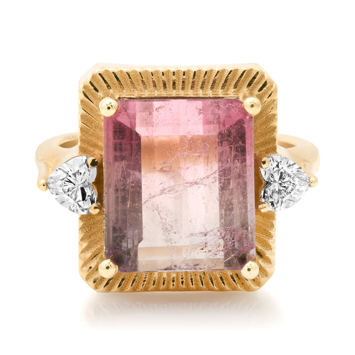 One of a Kind Bi-Color Tourmaline & Diamond Hearts Statement Ring