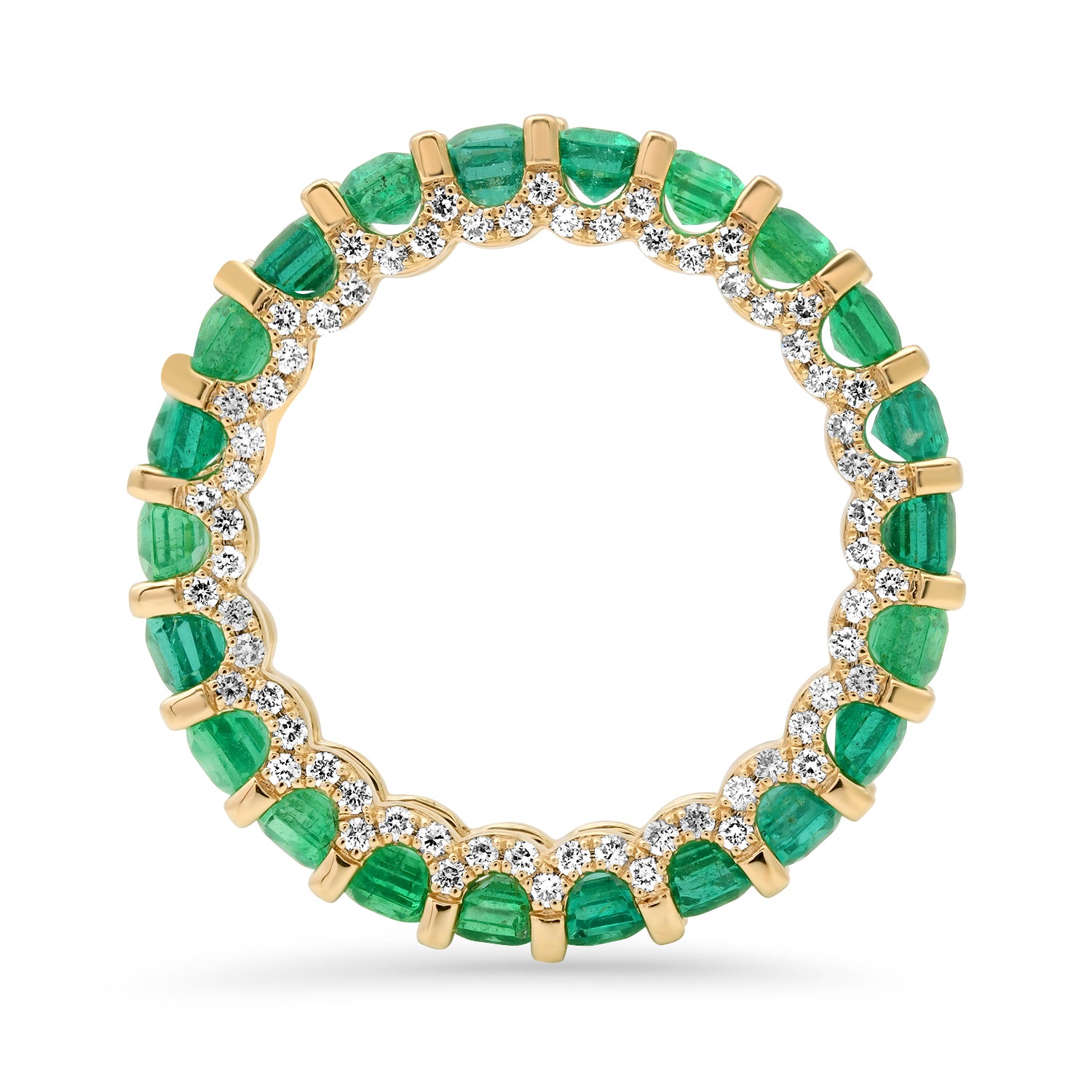 Emerald Cut Gemstone Eternity Band Ring with Diamond Crown