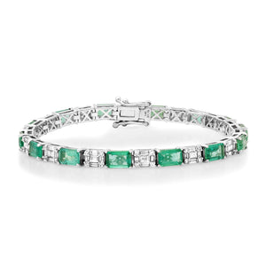 Alternating Emerald & Diamond Illusion Eternity Bracelet