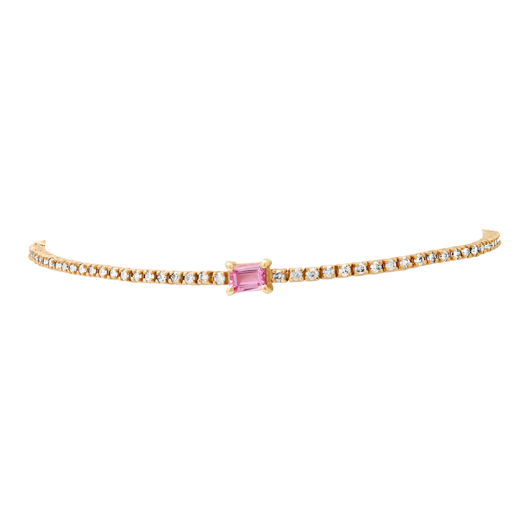 Emerald Cut Pink Sapphire & Diamond Tennis Bracelet