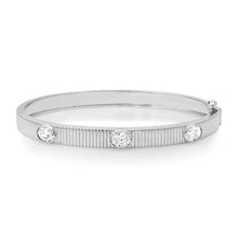 Fluted Gold Bangle Bracelet with Oval Diamond Bezels