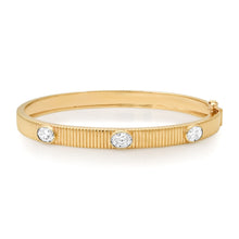 Fluted Gold Bangle Bracelet with Oval Diamond Bezels