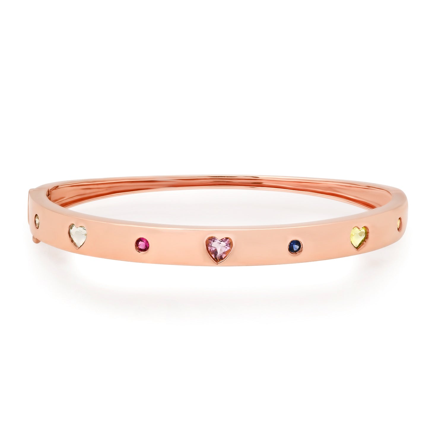 Mixed Sapphire & Diamond Heart Bangle Bracelet