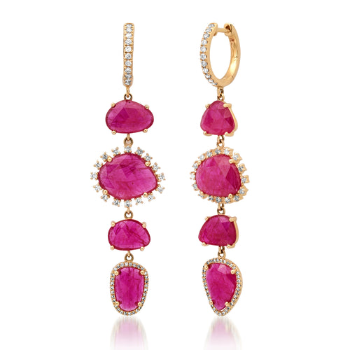 Statement Ruby & Diamond Drop Huggie Hoop Earrings