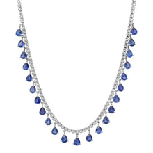 Diamond & Blue Sapphire Pear Drop Dangle Tennis Necklace