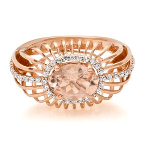 Caged Oval Morganite Statement Dome Ring