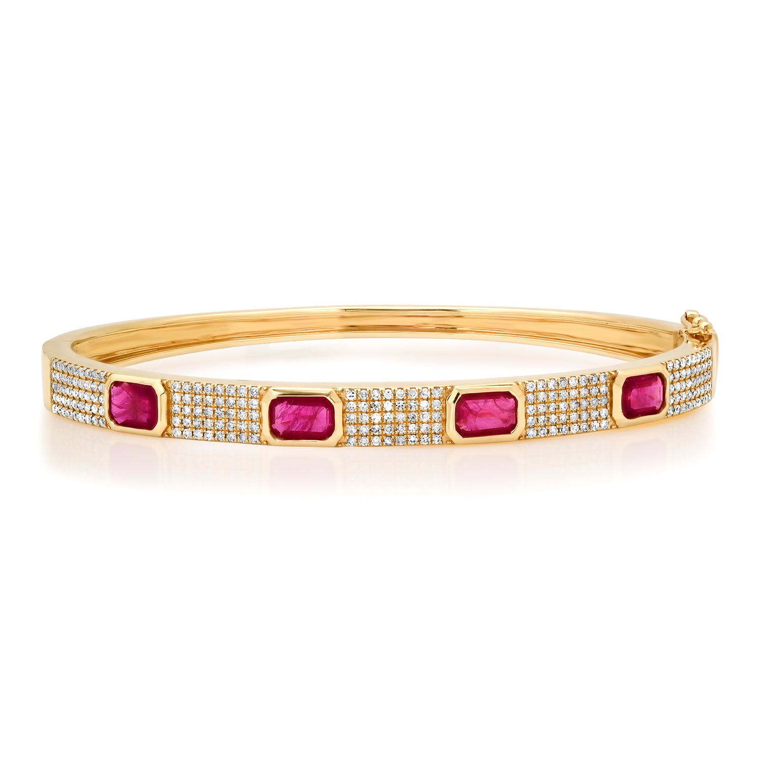 Bezel Set Ruby & Pave Diamond Bangle Bracelet