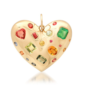 Gold & Scattered Gemstone Chunky Heart Charm