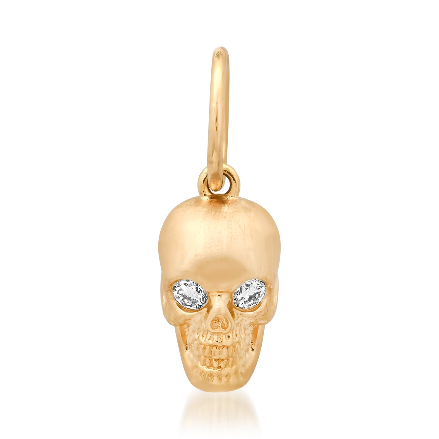 Brushed Satin Gold Skull Charm with Diamond Eyes