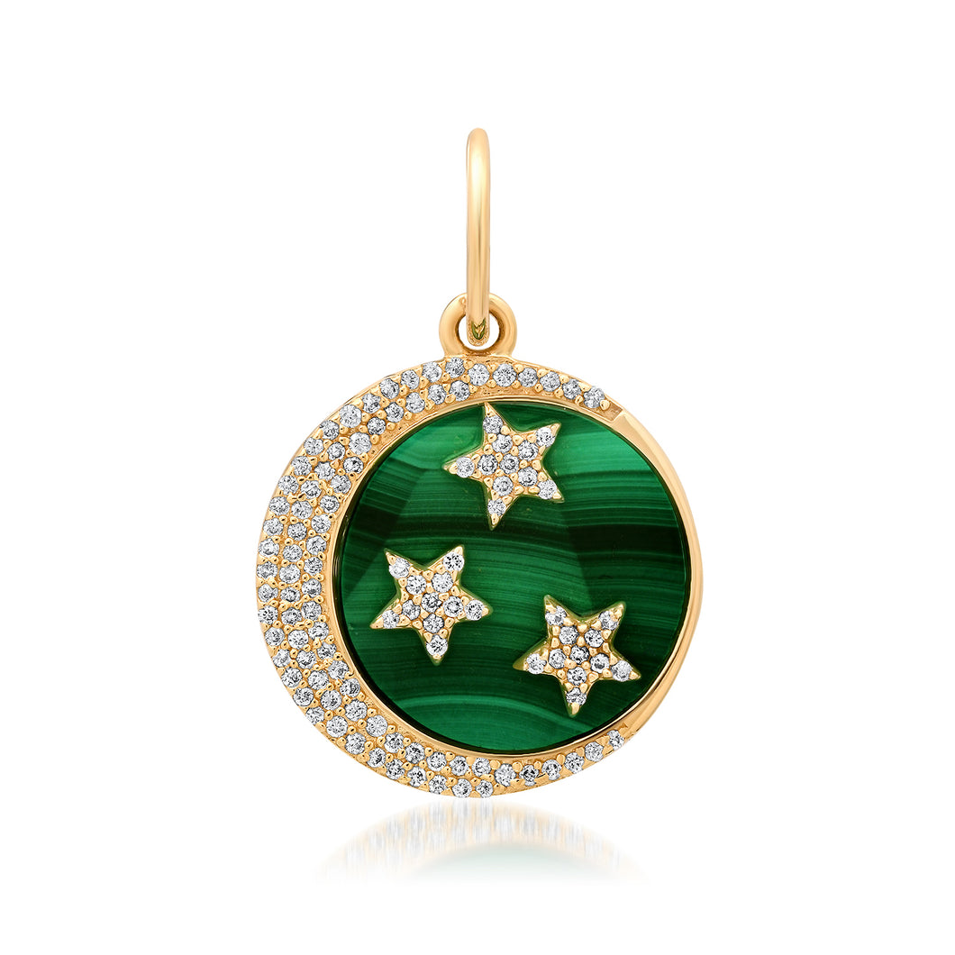 Malachite or Mother of Pearl Diamond Moon & Stars Charm