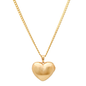 Puffy Gold Heart Necklace Locket 