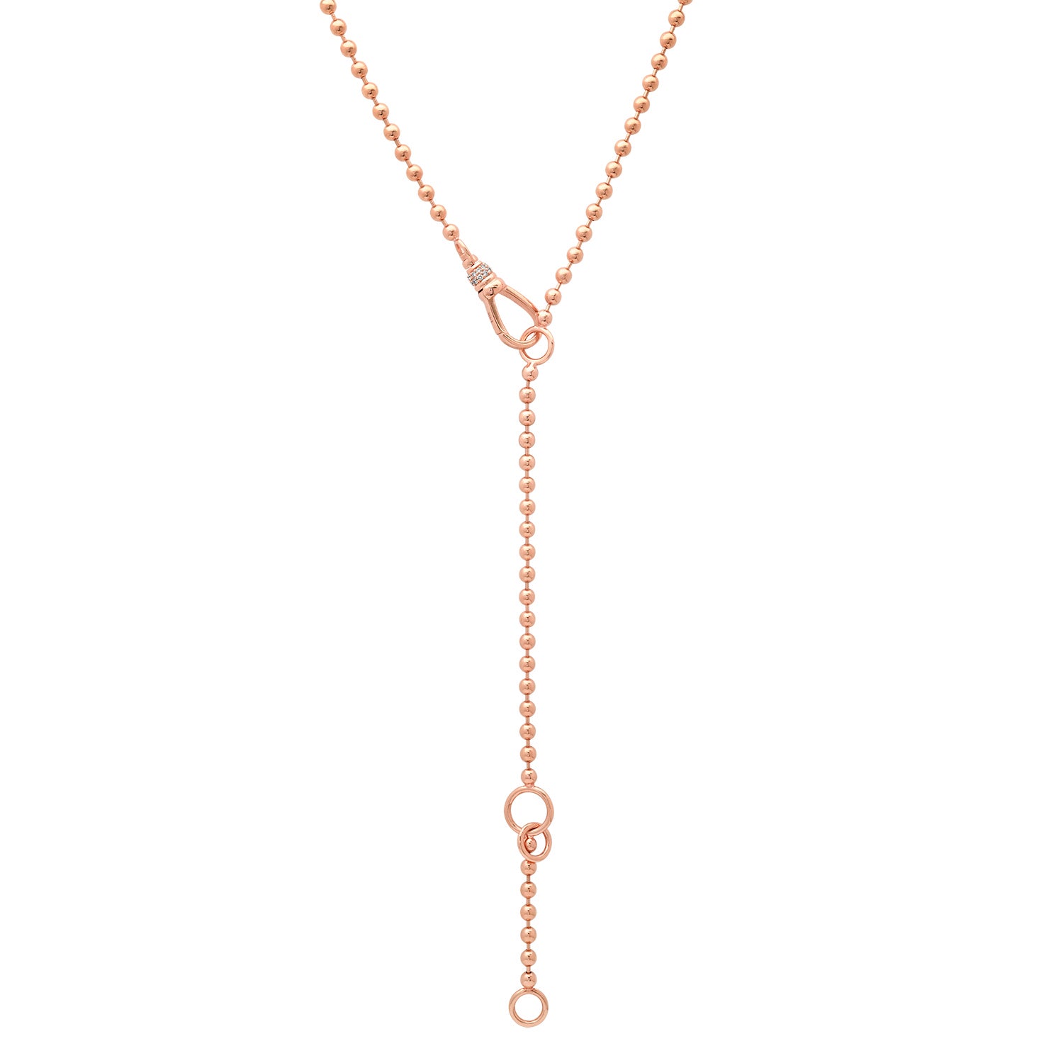 Gold Ball Chain Lariat Necklace with Diamond Clasp