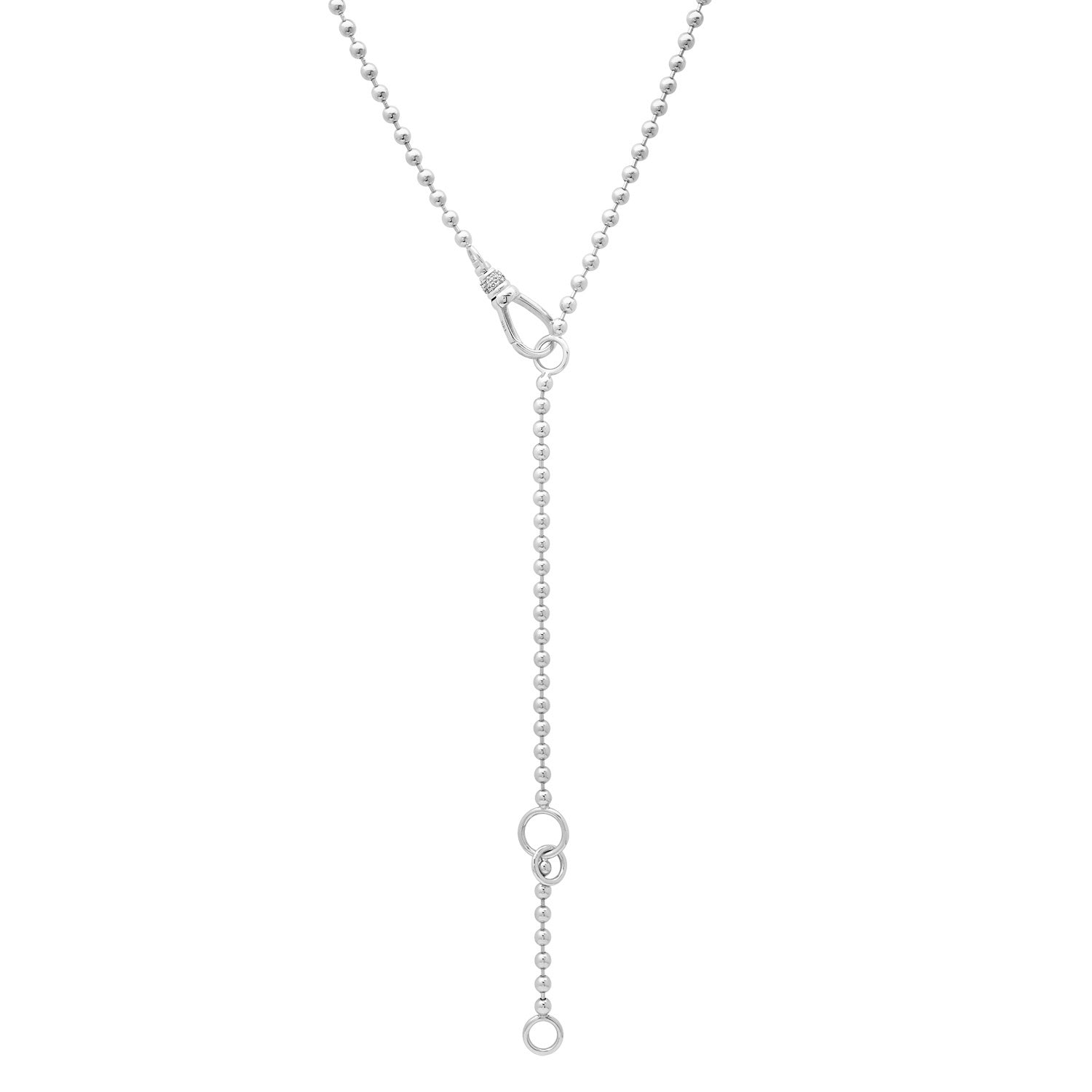 Gold Ball Chain Lariat Necklace with Diamond Clasp